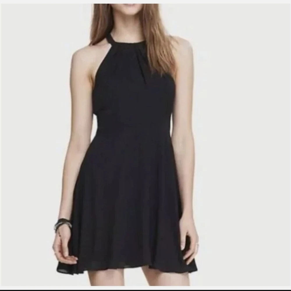 Sale🥰 Express LBD Elegant Chiffon Little Black Halter Cocktail Dress